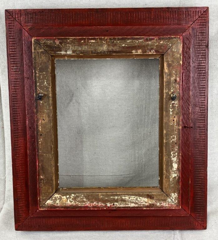 Red Polychromed Frame with Gilt Greek Key Design - 5