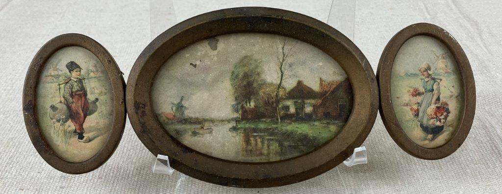 Carved Folk Art Frame and Framed Prints - 4