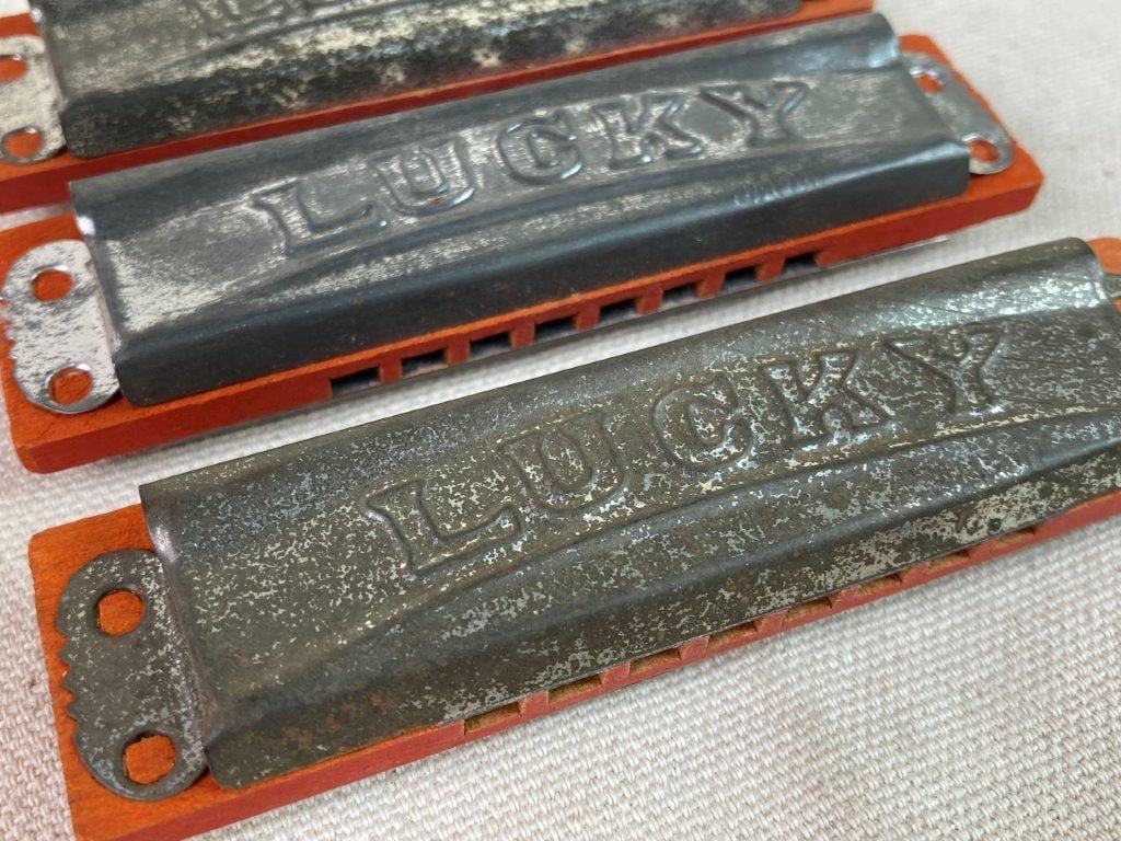 Three Vintage Lucky Harmonicas - 4