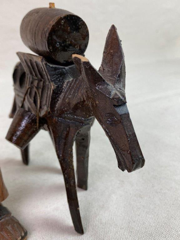 Vintage Folk Art Carved Mexican Man and Donkey Figures - 3