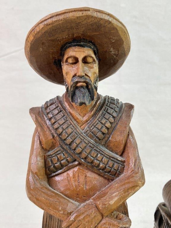 Vintage Folk Art Carved Mexican Man and Donkey Figures - 4
