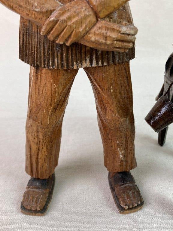 Vintage Folk Art Carved Mexican Man and Donkey Figures - 5