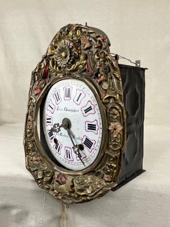 French Brass Repousse Comtoise Clock - 5
