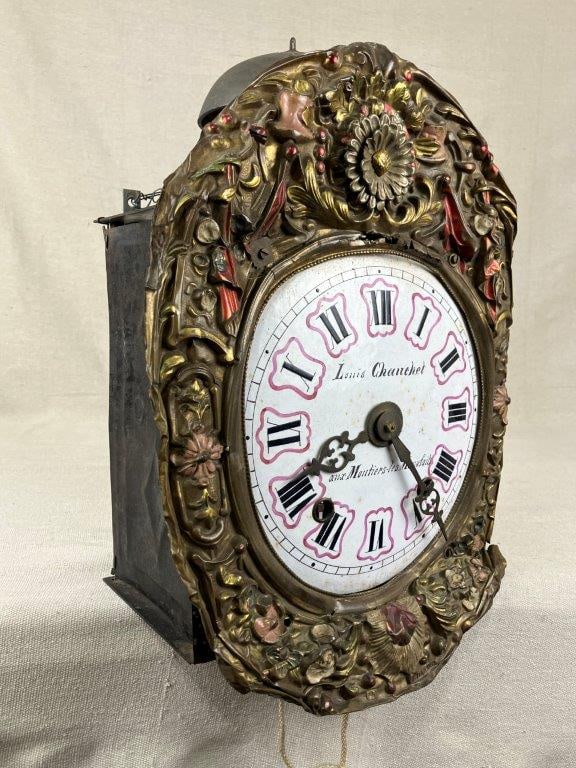 French Brass Repousse Comtoise Clock - 6