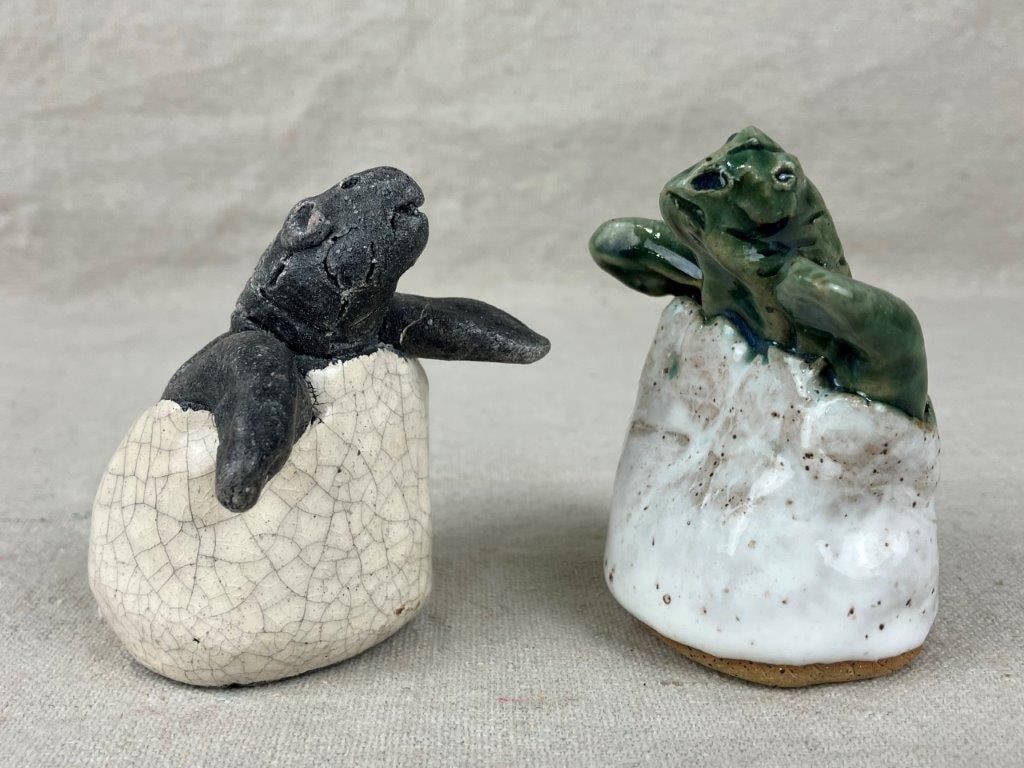 Glazed Stoneware Turtle Pair - 2