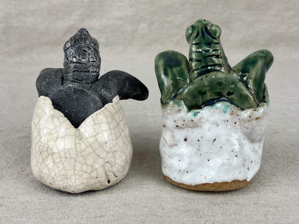 Glazed Stoneware Turtle Pair - 6