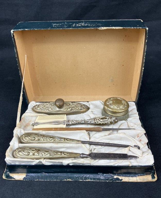 Nail Silverplate Art Nouveau Adorned Vanity Set (1 of 9)