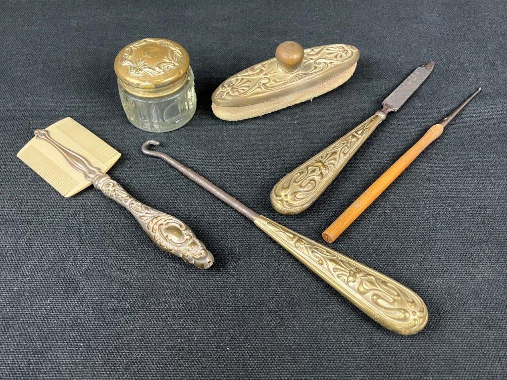 Nail Silverplate Art Nouveau Adorned Vanity Set - 3