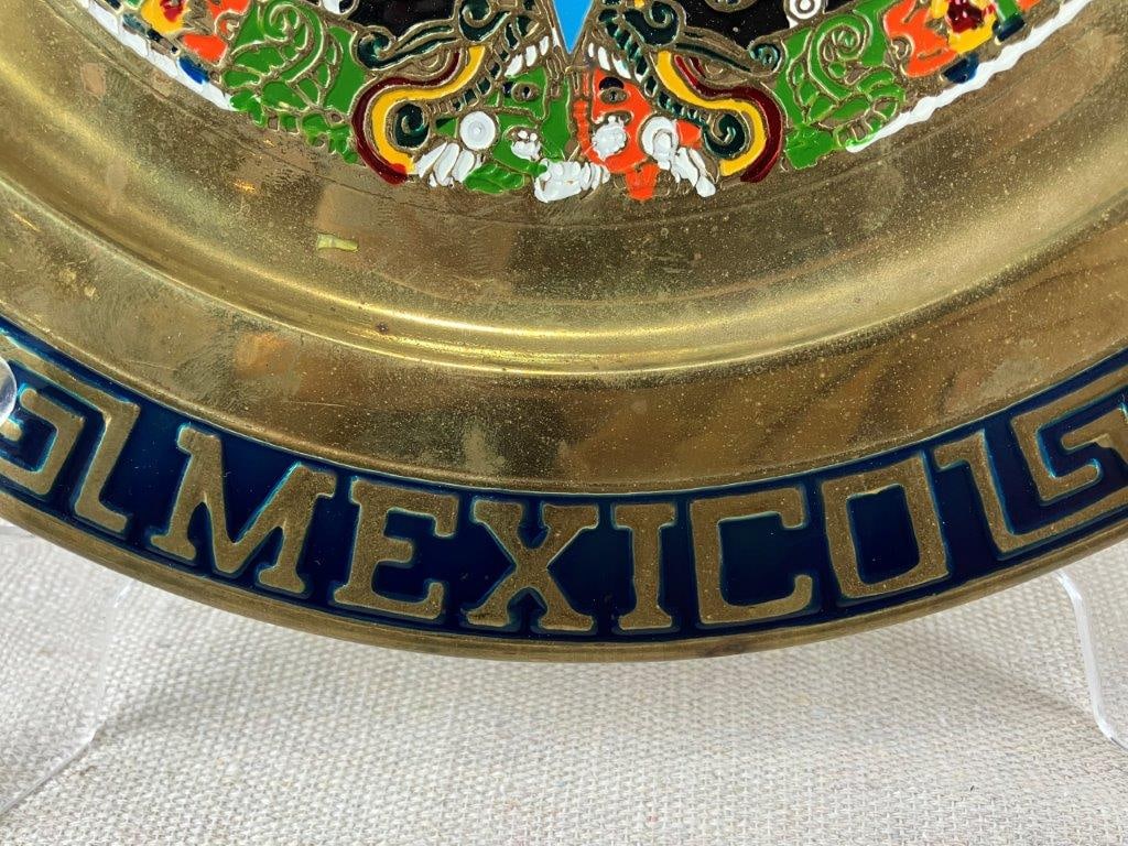 Aztec Calendar Sun Stone Hand-Enameled Brass Plate - 3