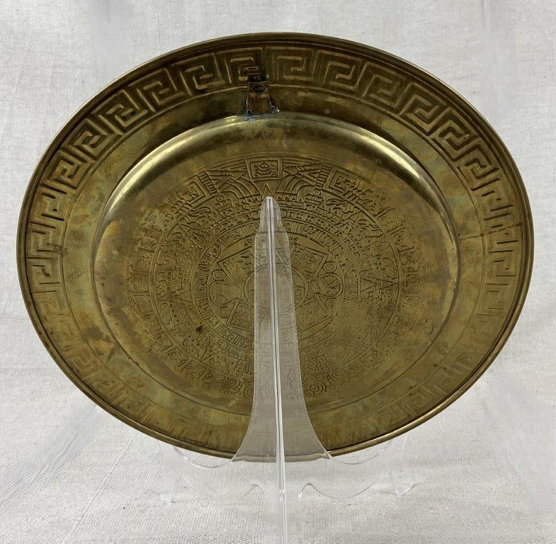 Aztec Calendar Sun Stone Hand-Enameled Brass Plate - 4