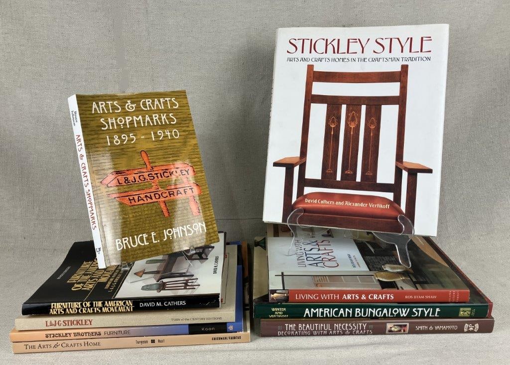 Arts and Crafts Antiquesâ€“Themed Book Assortment: An assortment of reference and interior design volumes focused on Arts and Crafts antiques, exploring historical context, decorative themes, and makerâ€™s marks. Includes titles such
