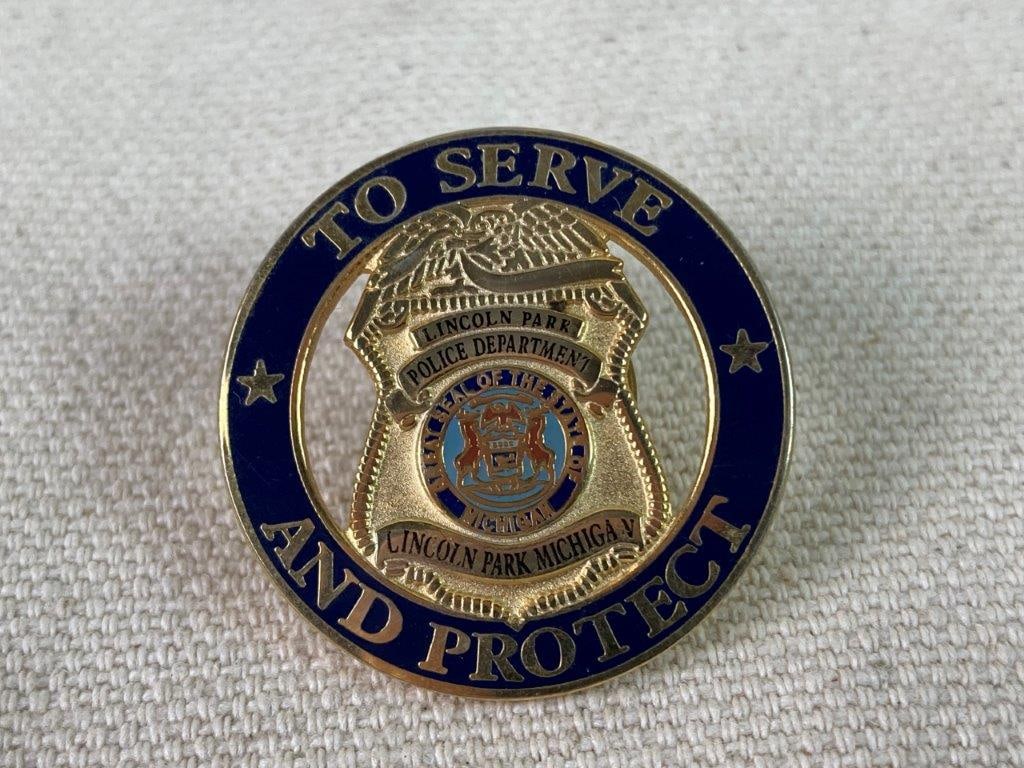 Four Law Enforcement Badges and Pin - 8