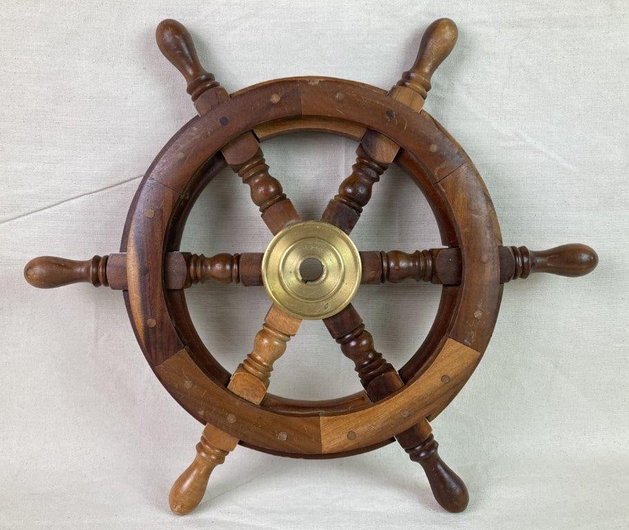 Wood and Brass Ship Wheel - 3