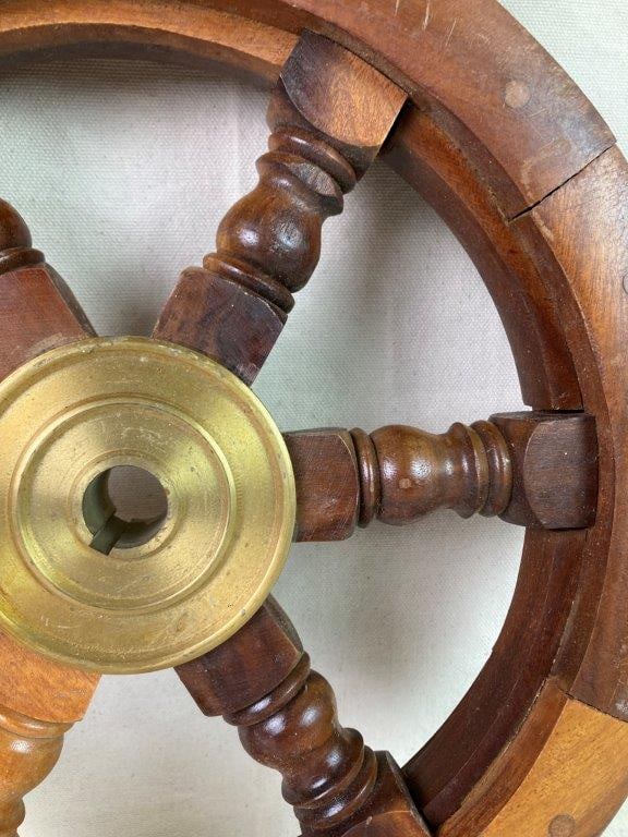 Wood and Brass Ship Wheel - 4