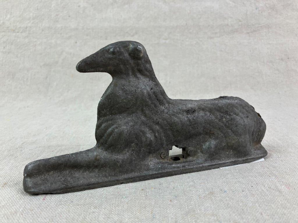 Cast Aluminum Dog Fence Topper: A cast aluminum fence topper modeled as a wolfhound with strong presence and defined sculptural detail. Measures approximately 4â€³ H x 8â€³ W x 1â€³