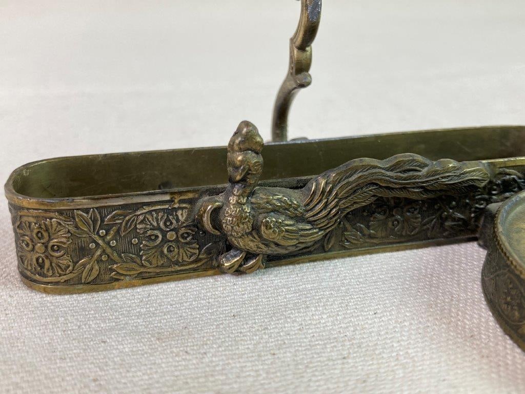 Vintage Ardalt Peacock Tea Cup and Saucer Display with Brass Handrail Brackets - 6