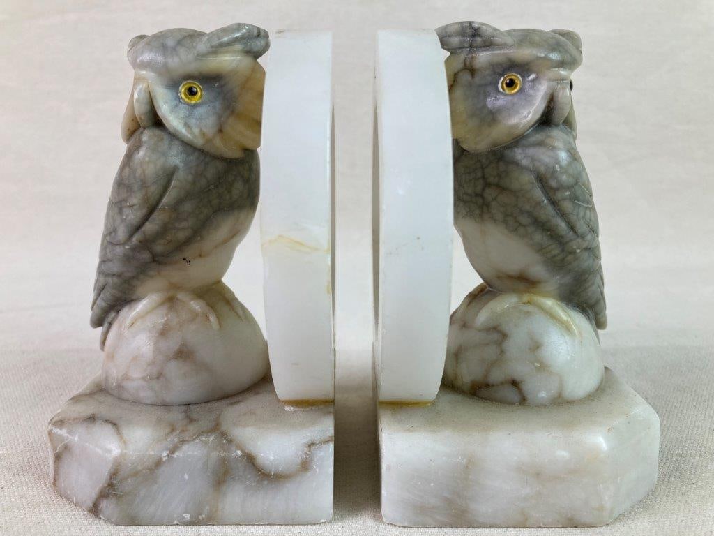 Carved Alabaster Owl Bookends - 2