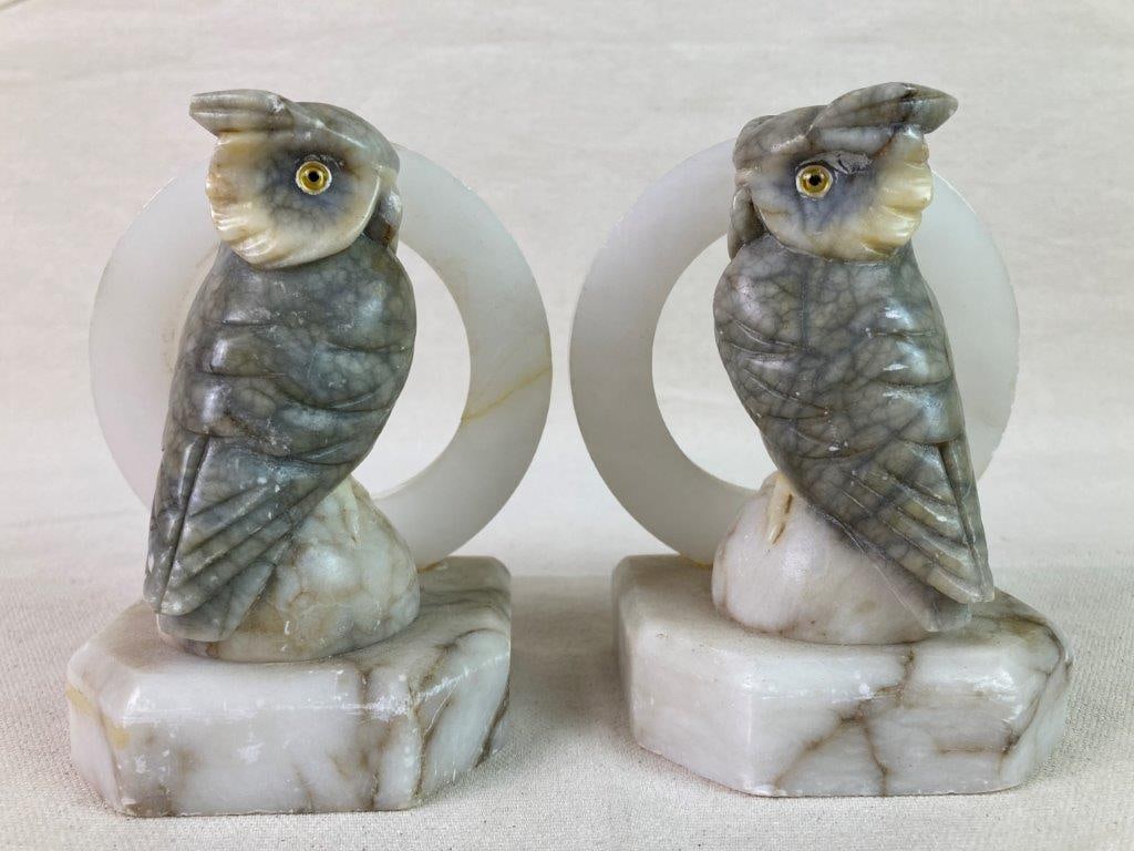 Carved Alabaster Owl Bookends - 3
