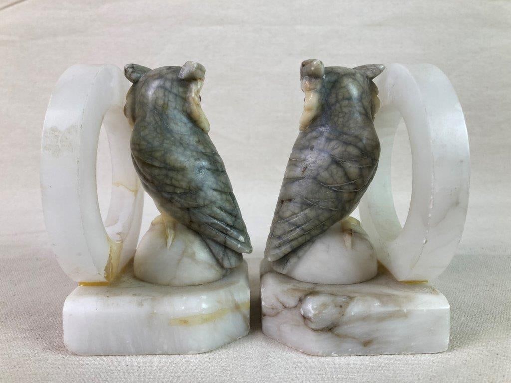 Carved Alabaster Owl Bookends - 4