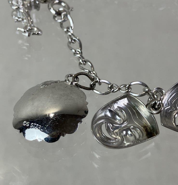 Vintage Sterling Silver Charm Bracelet - 9