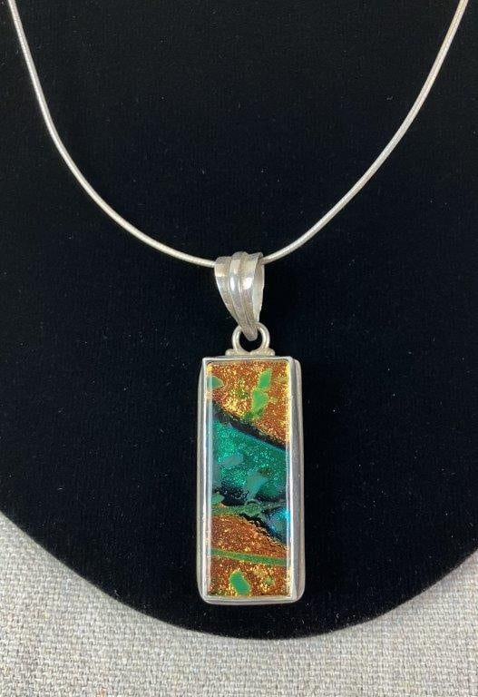 Artisan Sterling Silver and Art Glass Pendant Necklace - 2