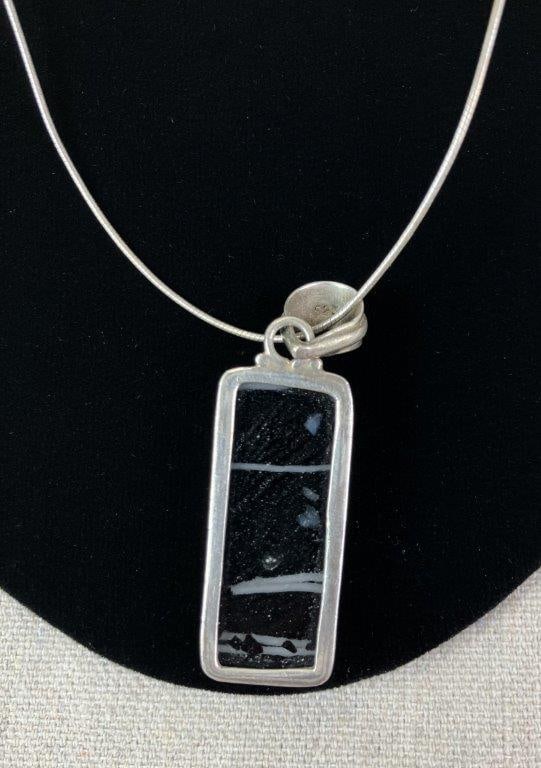 Artisan Sterling Silver and Art Glass Pendant Necklace - 3
