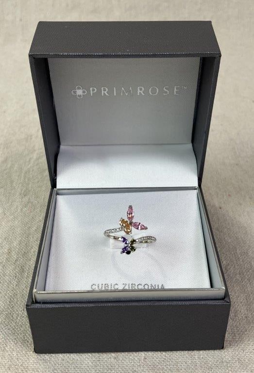 Primrose Sterling Silver Hoop Earrings and Butterfly Ring Set - 2