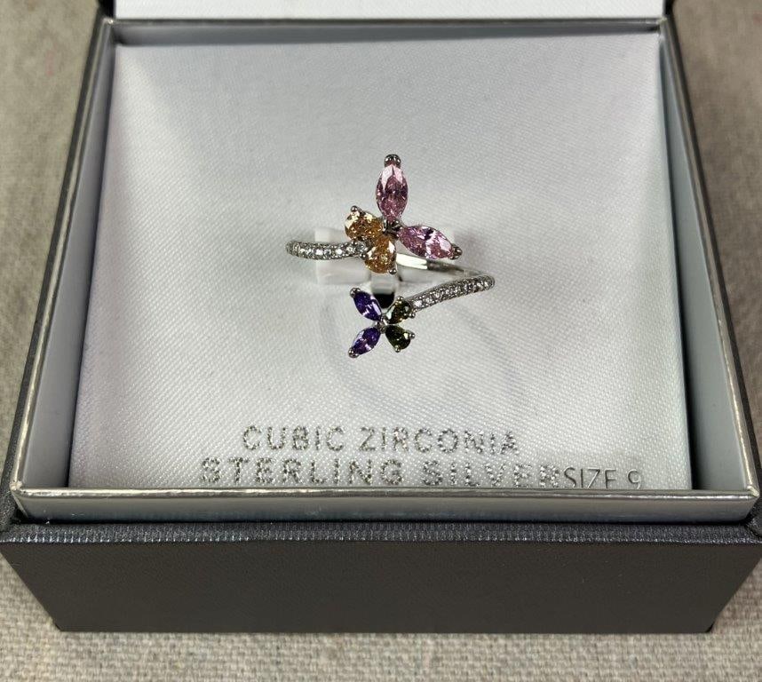 Primrose Sterling Silver Hoop Earrings and Butterfly Ring Set - 3