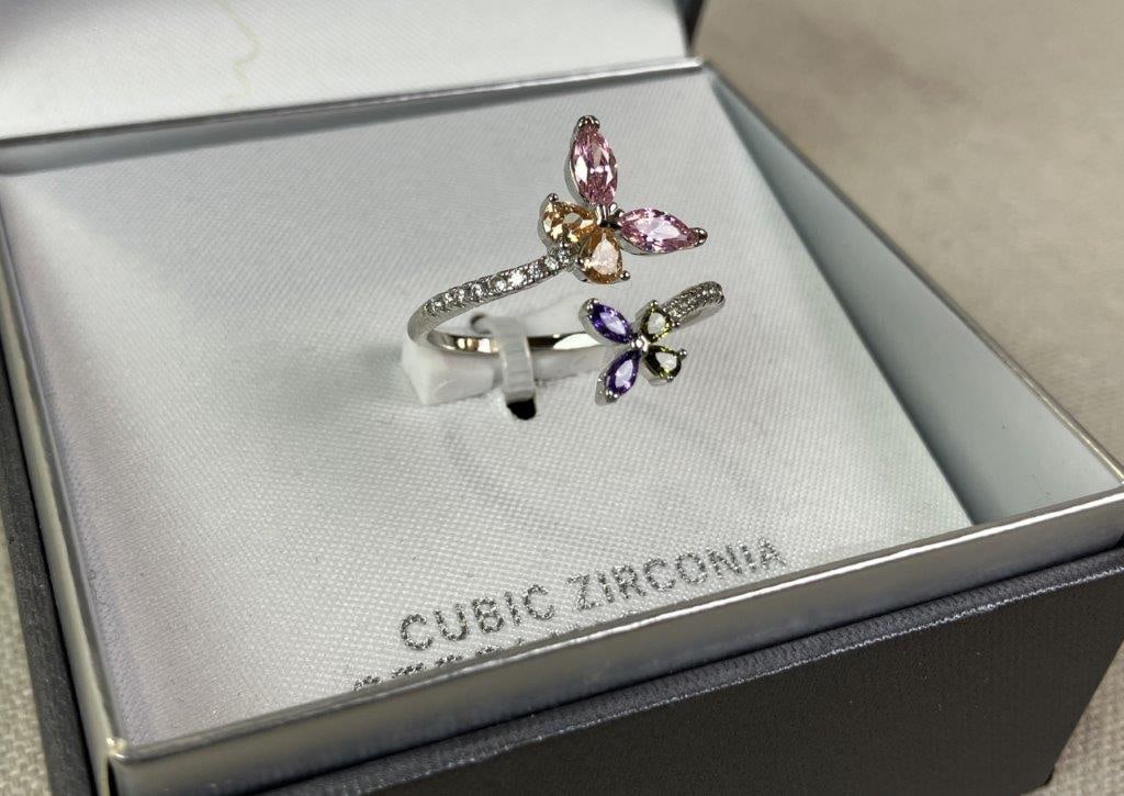 Primrose Sterling Silver Hoop Earrings and Butterfly Ring Set - 4