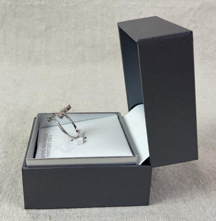 Primrose Sterling Silver Hoop Earrings and Butterfly Ring Set - 5