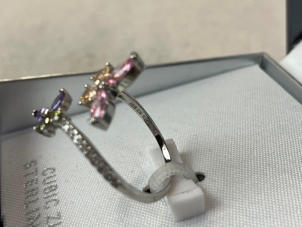 Primrose Sterling Silver Hoop Earrings and Butterfly Ring Set - 7