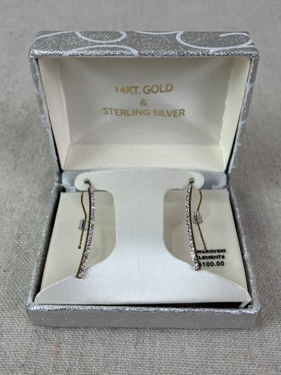 Crystal-Decorated Sterling Silver and Gold Vermeil Threader Earrings - 2