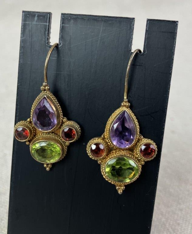 Renaissance Revival Style Sterling Silver and Gold Vermeil Earrings - 2