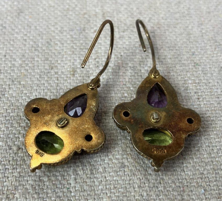 Renaissance Revival Style Sterling Silver and Gold Vermeil Earrings - 3