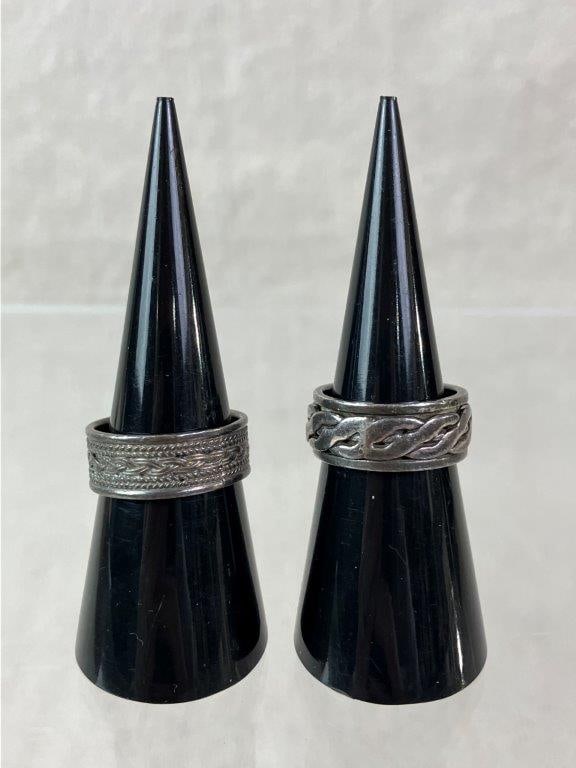 Two Sterling Silver Rope-Texture Relief Rings - 2