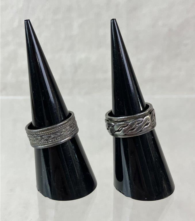Two Sterling Silver Rope-Texture Relief Rings - 3