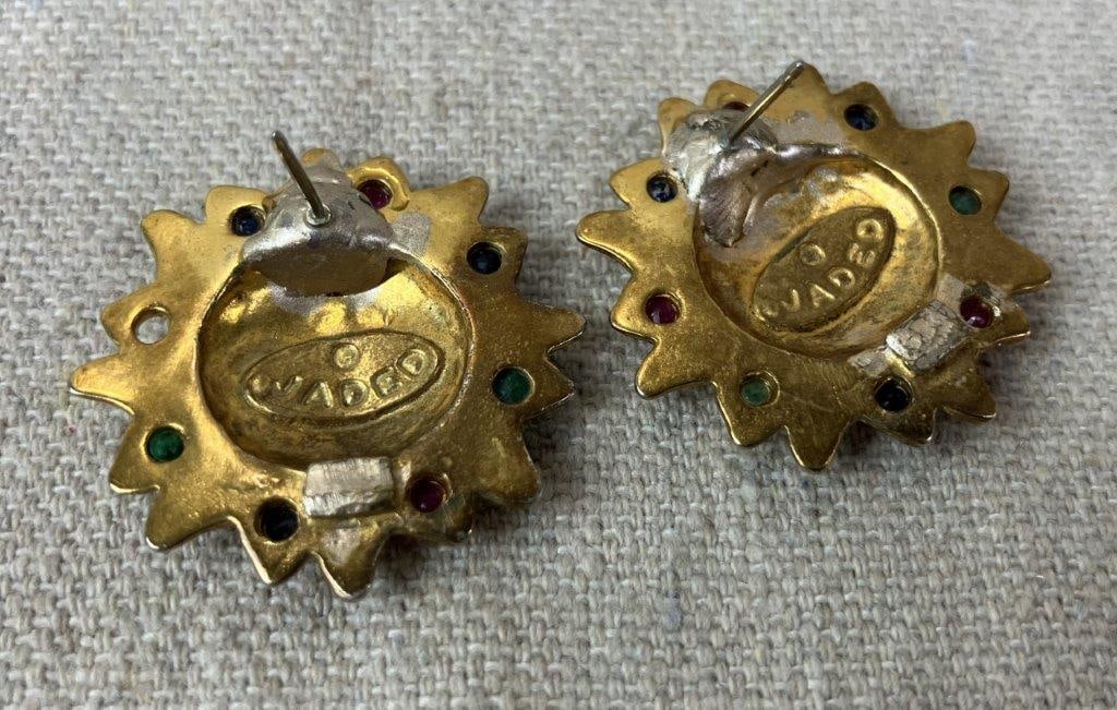 Vintage Jaded Sun Face Earrings - 3