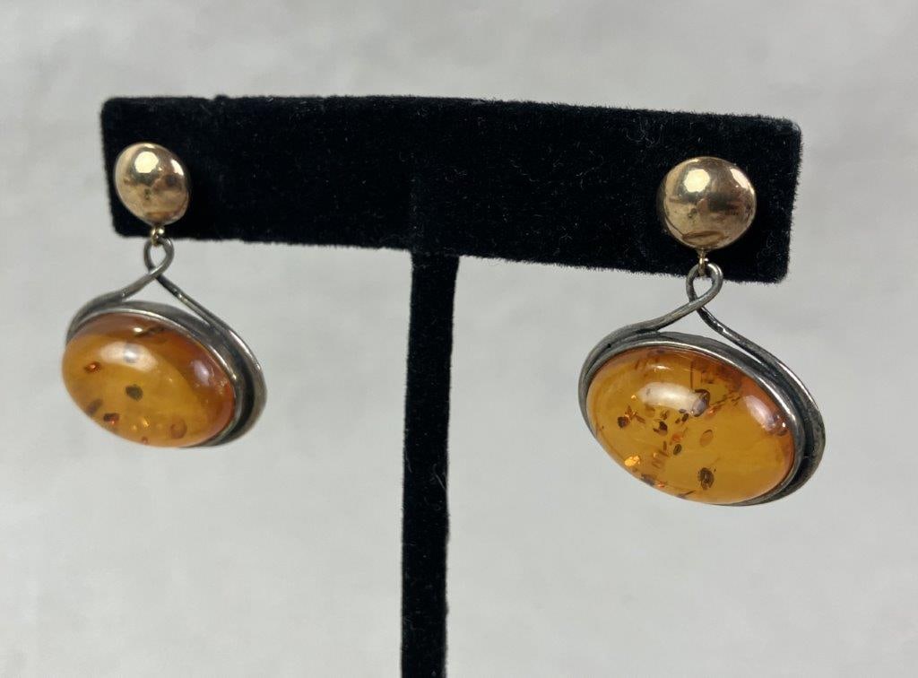 Artisan Amber and Sterling Silver Earrings - 2