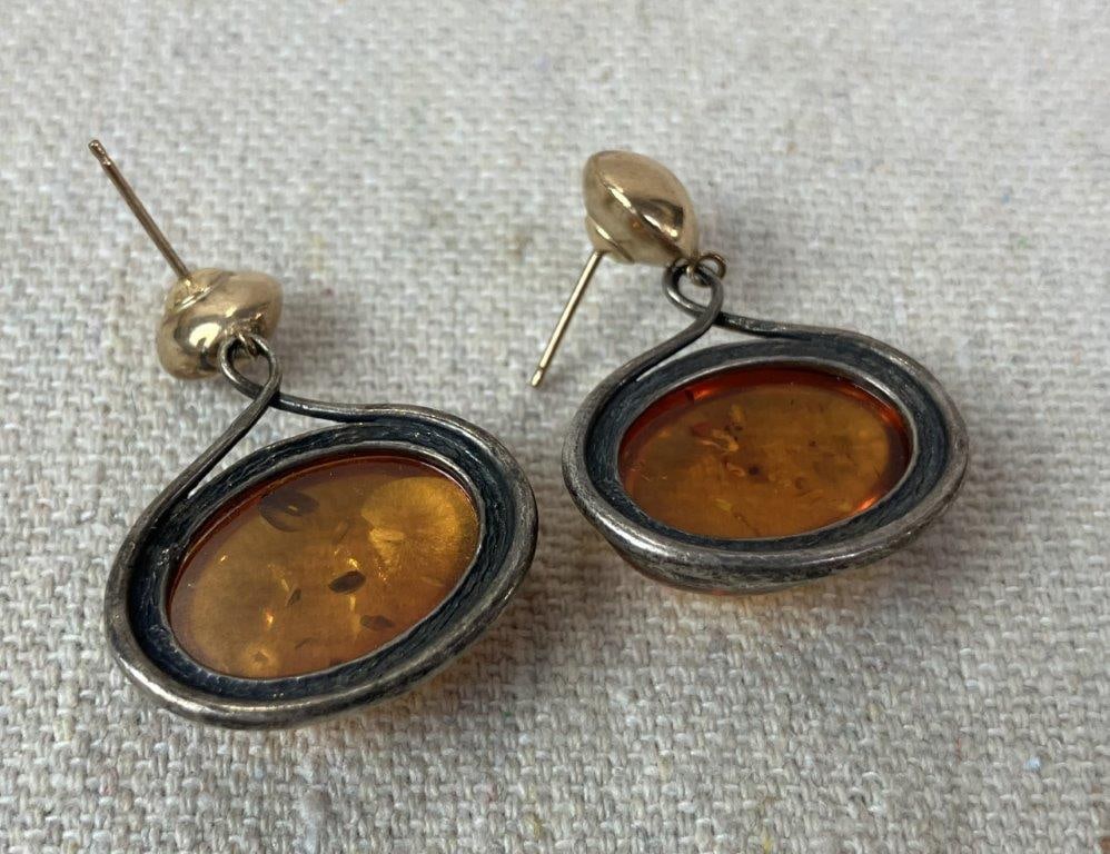 Artisan Amber and Sterling Silver Earrings - 3