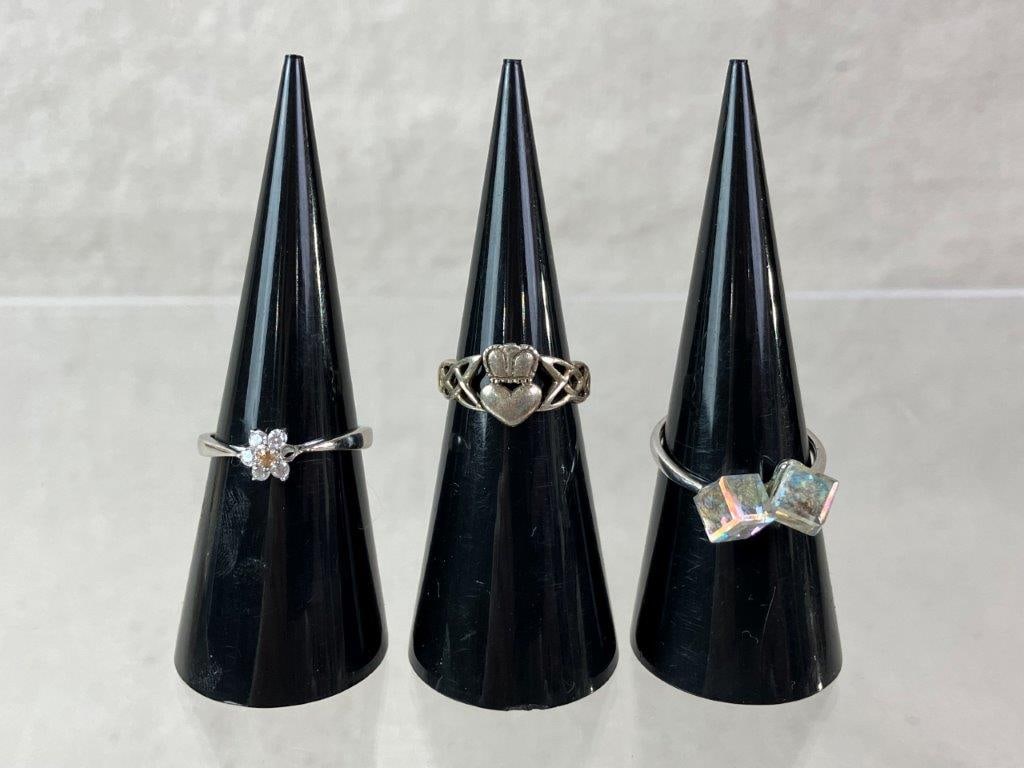 Three Sterling Silver Rings - 3