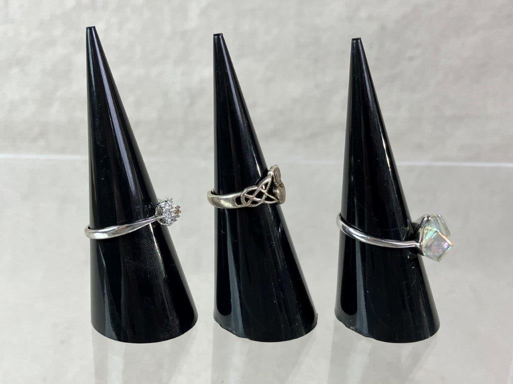 Three Sterling Silver Rings - 4