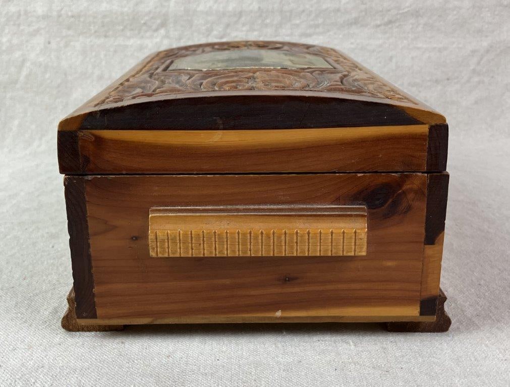 Vintage Cedar Jewelry Box with Brooches - 15