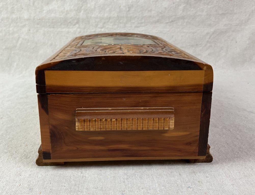 Vintage Cedar Jewelry Box with Brooches - 17