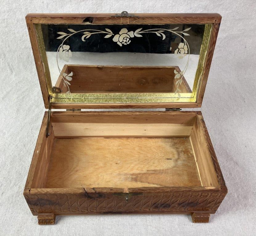 Vintage Cedar Jewelry Box with Brooches - 20