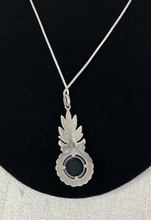 Artisan Sterling Silver Onyx and Marcasite Necklace - 3