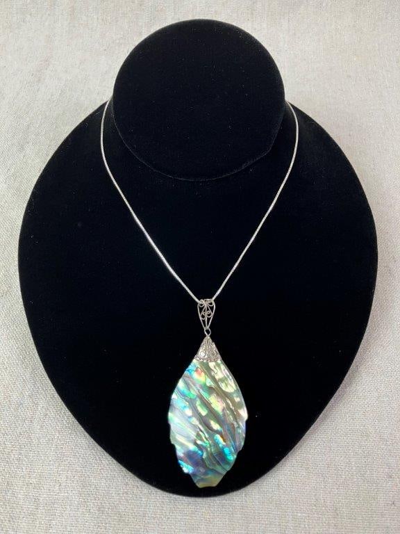 Sterling Silver and Abalone-Style Pendant Necklace (1 of 3)