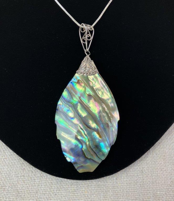 Sterling Silver and Abalone-Style Pendant Necklace - 2