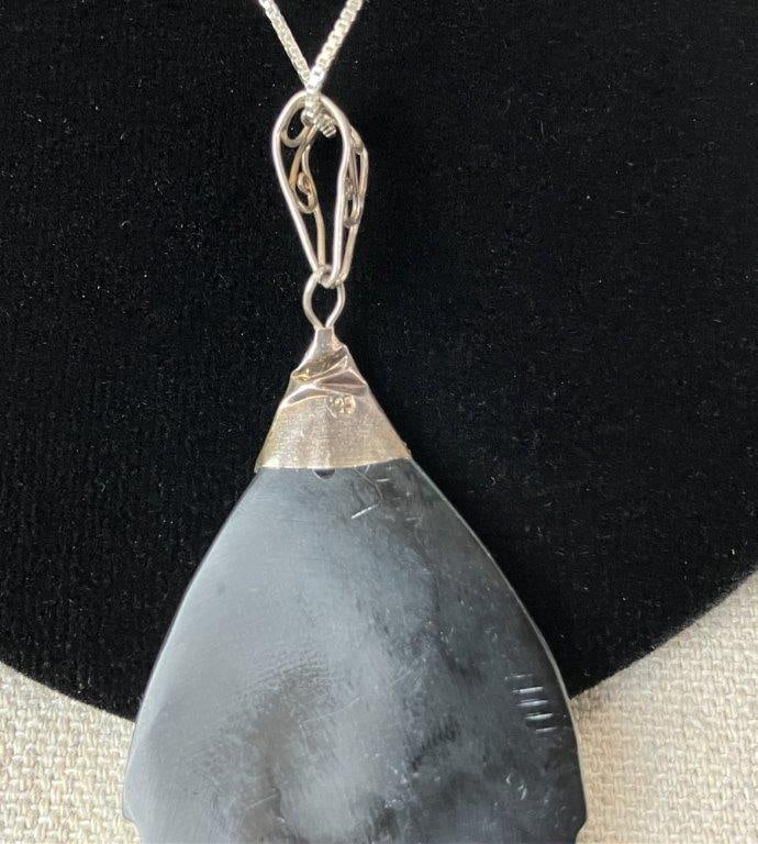 Sterling Silver and Abalone-Style Pendant Necklace - 3