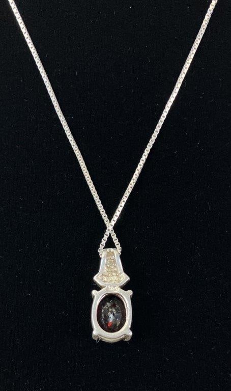 Sterling Silver Garnet Pendant Necklace - 3