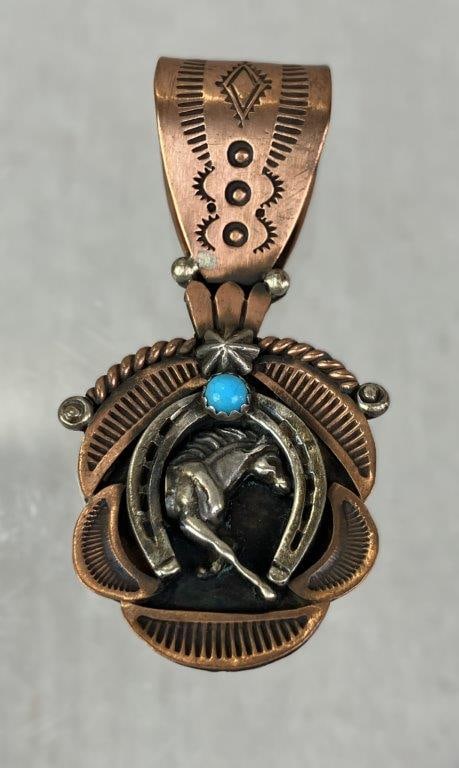 Native American Copper over Sterling Silver Horse Pendant - 2